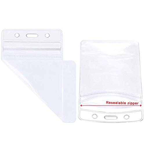 QincLing 20 PCS ID Badge Covers, Waterproof ID Badge Holder Vinyl Badge Holder Clear Plastic Vertical Name Tag Badge Id Card Holders Badge Covers Key Card Holder Sleeve