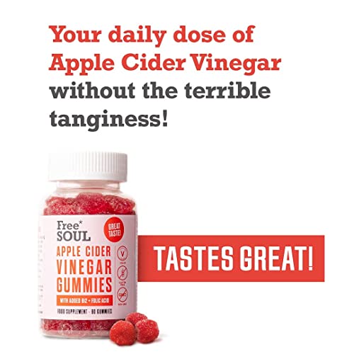 Apple Cider Vinegar Gummies with The Mother 1000mg Enhanced with Vitamin B12 & Folic Acid | 60 High Strength ACV Vegan Capsules with Pomegranate & Beetroot Powder | Natural Ingredients | Free Soul