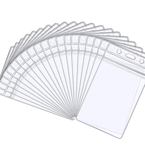 QincLing 20 PCS ID Badge Covers, Waterproof ID Badge Holder Vinyl Badge Holder Clear Plastic Vertical Name Tag Badge Id Card Holders Badge Covers Key Card Holder Sleeve