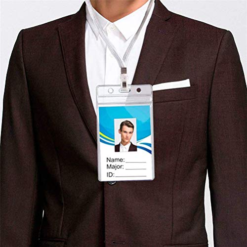 QincLing 20 PCS ID Badge Covers, Waterproof ID Badge Holder Vinyl Badge Holder Clear Plastic Vertical Name Tag Badge Id Card Holders Badge Covers Key Card Holder Sleeve