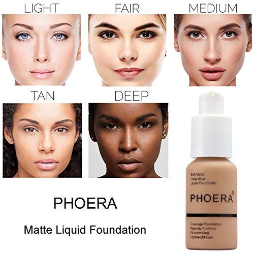 6PCS Liquid Foundation Set Matte Liquid Full Coverage Foundation with Face Primer Volcanic Stone Oil Rollers Foundation Brush Makeup Sponge Makeup Set (#104)