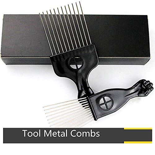 FARBEIR Afro Metal Comb Metal Pick Hairdressing Wig Braid for Curly Natural Hair Style Hairdressing Styling Tool Black