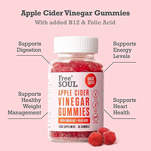 Apple Cider Vinegar Gummies with The Mother 1000mg Enhanced with Vitamin B12 & Folic Acid | 60 High Strength ACV Vegan Capsules with Pomegranate & Beetroot Powder | Natural Ingredients | Free Soul