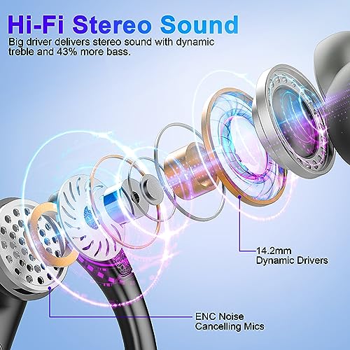 Wireless Earbuds, Bluetooth 5.3 Headphones Wireless with CVC8.0 Noise Cancelling Mic, IP7 Waterproof Wireless Earphones Running 3D Stereo, 90H Bluetooth Sport Ear buds Earhooks for iOS/Android, Black