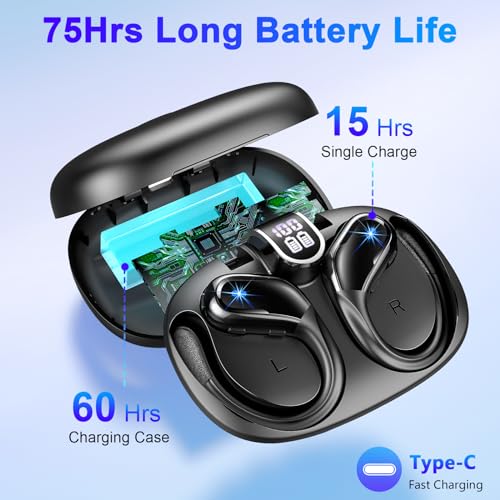 Wireless Earbuds, Bluetooth 5.3 Headphones Wireless with CVC8.0 Noise Cancelling Mic, IP7 Waterproof Wireless Earphones Running 3D Stereo, 90H Bluetooth Sport Ear buds Earhooks for iOS/Android, Black