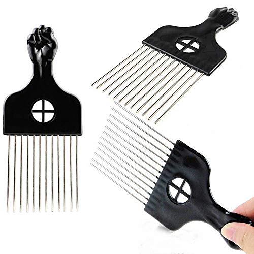 FARBEIR Afro Metal Comb Metal Pick Hairdressing Wig Braid for Curly Natural Hair Style Hairdressing Styling Tool Black