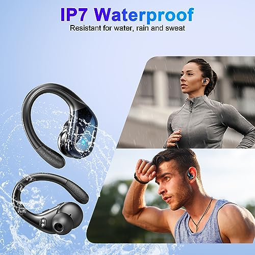 Wireless Earbuds, Bluetooth 5.3 Headphones Wireless with CVC8.0 Noise Cancelling Mic, IP7 Waterproof Wireless Earphones Running 3D Stereo, 90H Bluetooth Sport Ear buds Earhooks for iOS/Android, Black