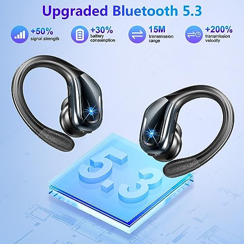 Wireless Earbuds, Bluetooth 5.3 Headphones Wireless with CVC8.0 Noise Cancelling Mic, IP7 Waterproof Wireless Earphones Running 3D Stereo, 90H Bluetooth Sport Ear buds Earhooks for iOS/Android, Black