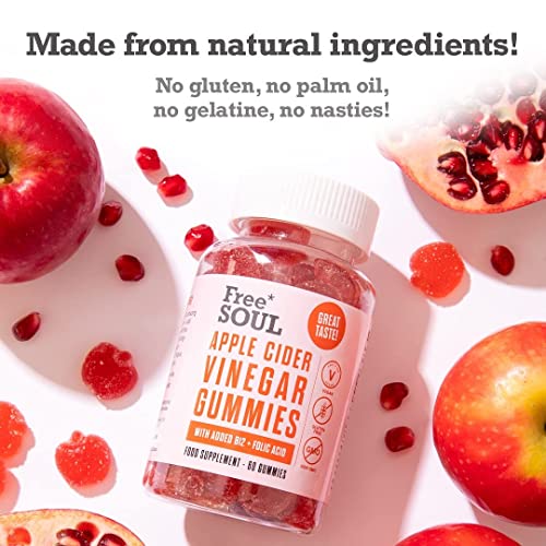 Apple Cider Vinegar Gummies with The Mother 1000mg Enhanced with Vitamin B12 & Folic Acid | 60 High Strength ACV Vegan Capsules with Pomegranate & Beetroot Powder | Natural Ingredients | Free Soul