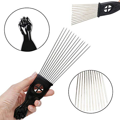 FARBEIR Afro Metal Comb Metal Pick Hairdressing Wig Braid for Curly Natural Hair Style Hairdressing Styling Tool Black