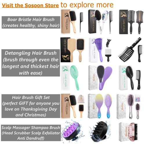 Hair Brush, Sosoon Boar Bristle Paddle Hairbrush for Long Thick Curly Wavy Dry or Damaged Hair, Reducing Hair Breakage and Frizzy No More Tangle, Giftbox & Hair Comb Included