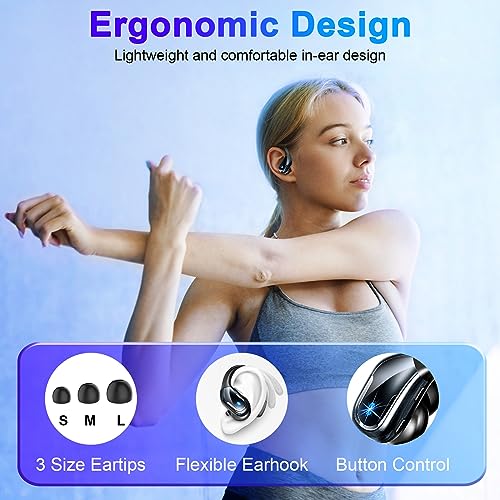 Wireless Earbuds, Bluetooth 5.3 Headphones Wireless with CVC8.0 Noise Cancelling Mic, IP7 Waterproof Wireless Earphones Running 3D Stereo, 90H Bluetooth Sport Ear buds Earhooks for iOS/Android, Black