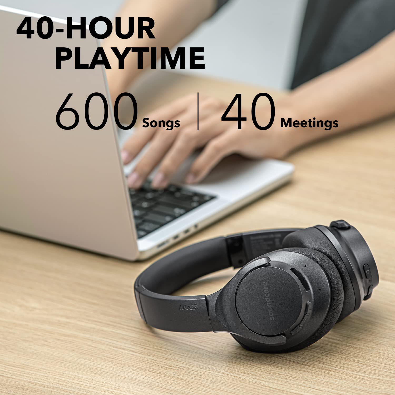 soundcore Anker Q20 Hybrid Active Noise Cancelling Headphones, Wireless Over Ear Bluetooth Headphones, 40H Playtime, Hi-Res Audio, Deep Bass, Memory Foam Ear Cups, for Travel, Home, Office