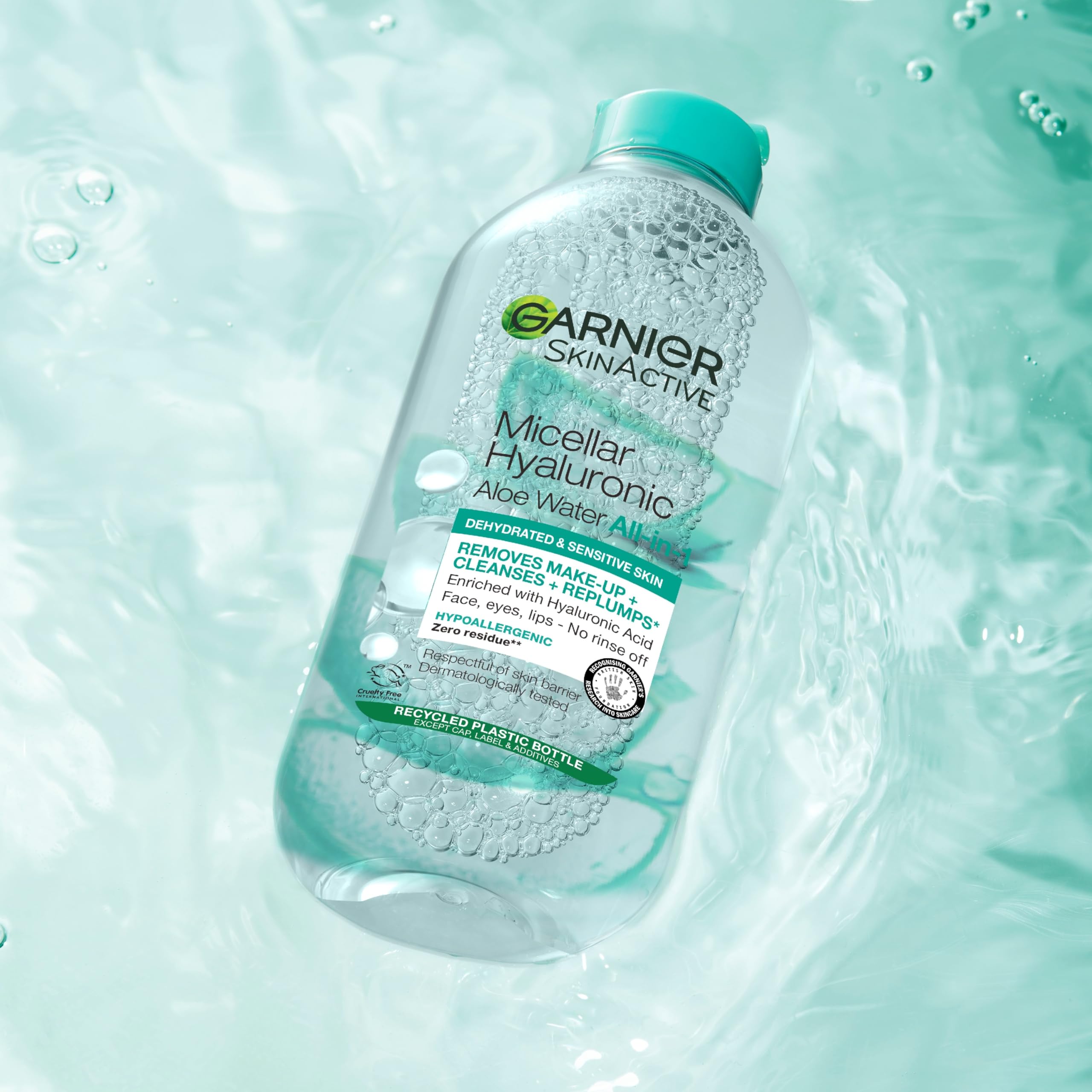 Garnier Micellar Hyaluronic Aloe Cleansing Water For Dehydrated Skin 400ml, Replumping Cleanser & Makeup Remover, Recognised By The British Skin Foundation, Use With Reusable Micellar Eco Pads